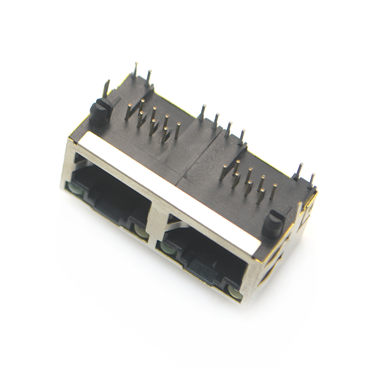 RJ45-8P8C 1x2 with LED on top and filter, angled plug