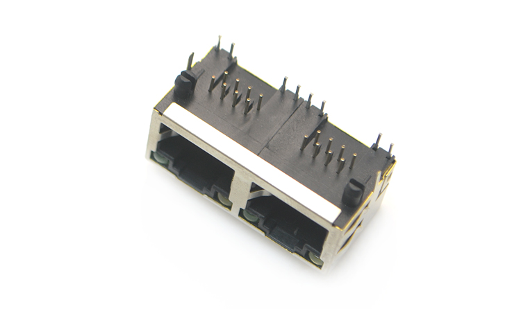 RJ45-8P8C 1x2 with LED on top and filter, angled plug