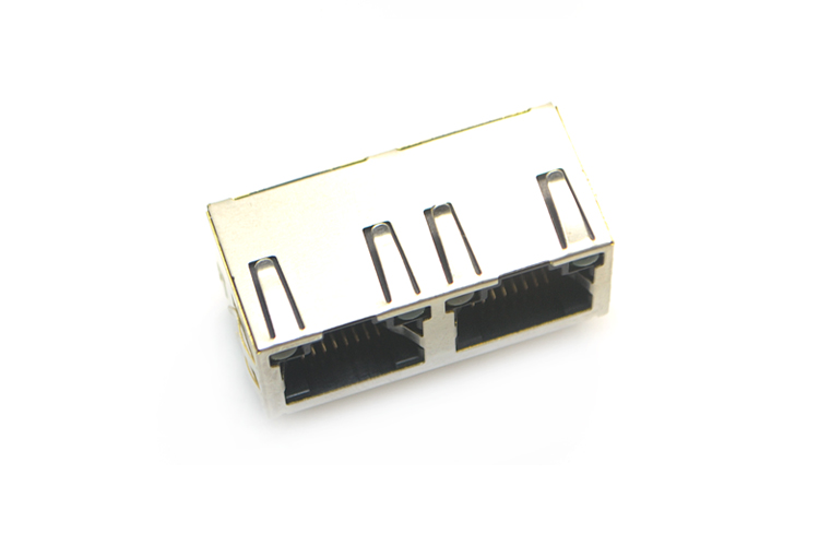 RJ45-8P8C 1x2 with LED on top and filter, angled plug